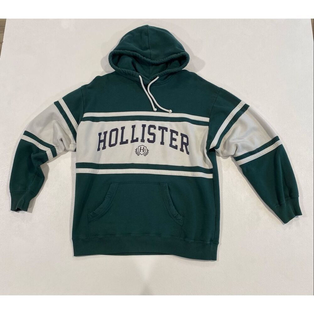 Hollister Colorblock Hoodie Green White Logo Pullover Sweatshirt Size S